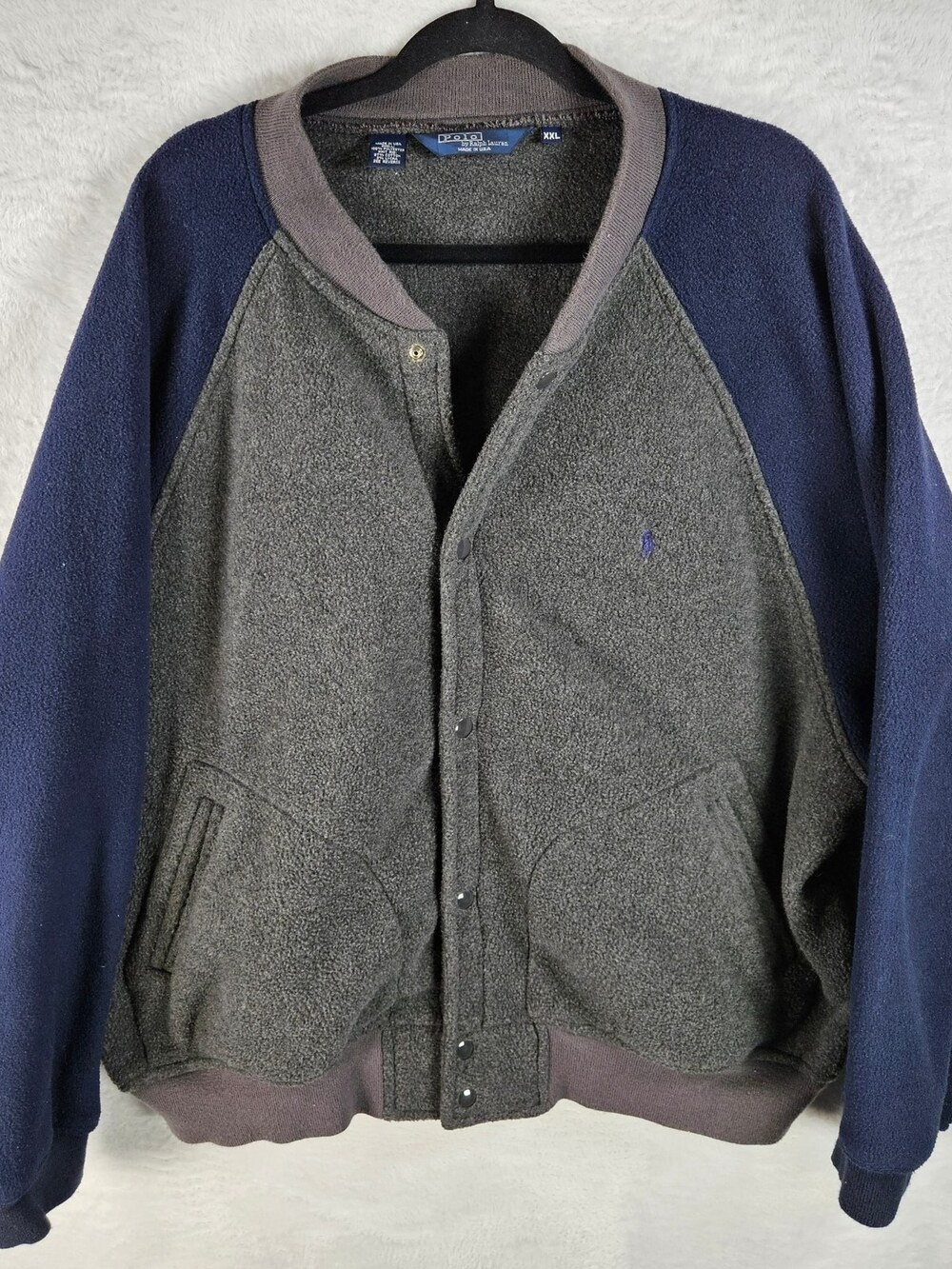 Vintage Polo Ralph Lauren Bomber Jacket Colorblock Gray Navy Mens 2XL Preppy